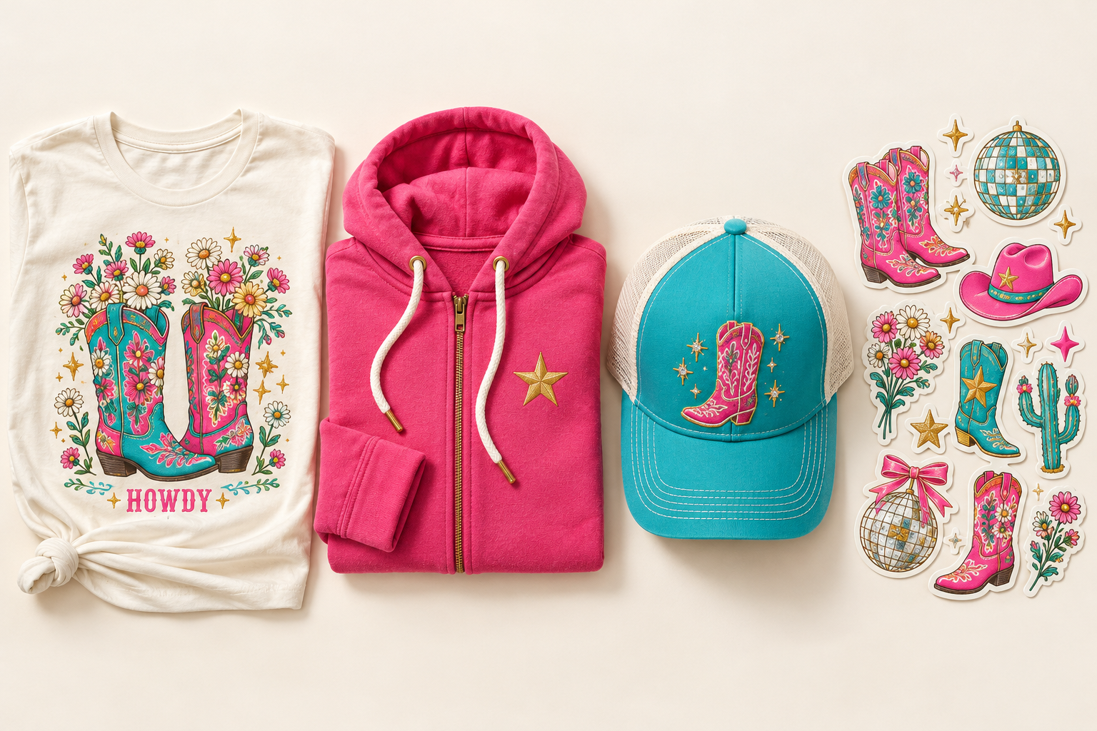 KI-generiertes Produktbeispiel: Western-Shirt mit Cowgirl-Motiv